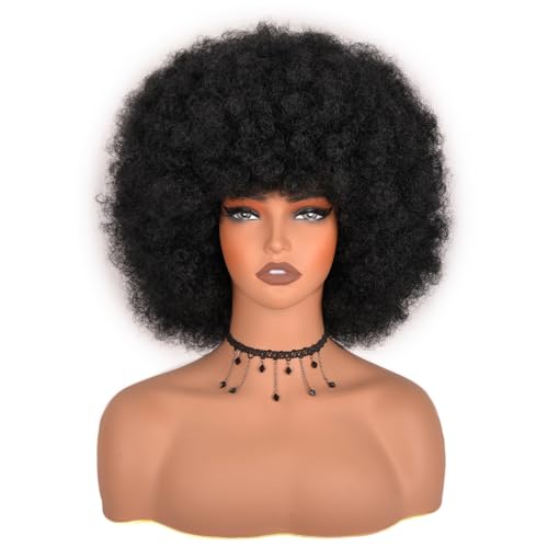 Vitorish Afro Wigs for Black Women 12Inches Glueless Synthetic Short 70's Afro Kinky Curly Wig Natural Black Puffy & Fluffy Bouncy Soft Full Wigs for Daily Cosplay Party(Black) — view 6