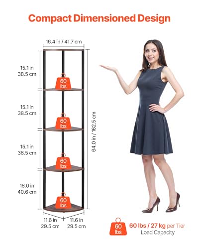 Image of VEVOR 5 Tier Corner Shelf with LED Light, 64 inch Tall Corner Bookshelf with Storage Shelves for Collectibles, Display Shelf with Multi-Color Lights Controlled Via RC /APP for Bedroom, Living Room, Office