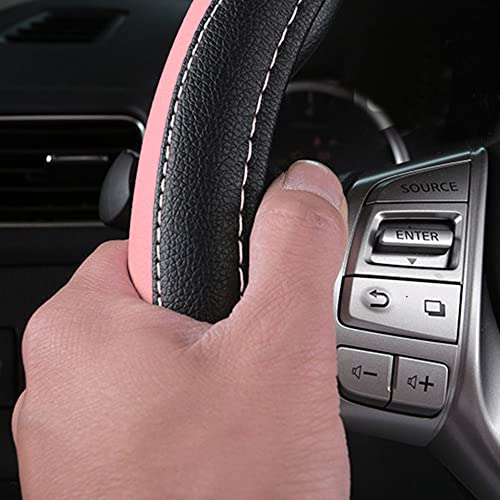Image of Leather Car Steering Wheel Cover, Non-Slip Car Wheel Cover Protector Breathable Microfiber Leather Universal Fit for Most Cars(Pink)
