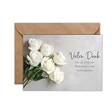 10x Danksagung mit Umschlag - Weiße Rosen Danksagungskarten mit Umschlag - Trauerkarte Klappkarte (DIN A6)