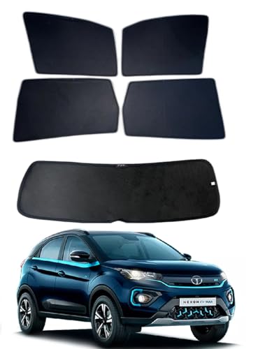 Image of Premium Car Sunshade Fix Type Non-Magnetic Curtain with Rear Dicky Curtain Set of 5pc for Nexon Ev