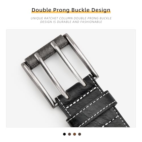 Men Classic Double Prong Faux Leather Belt Fashion Casual Heavy Duty Work Belts For Jeans Pants3