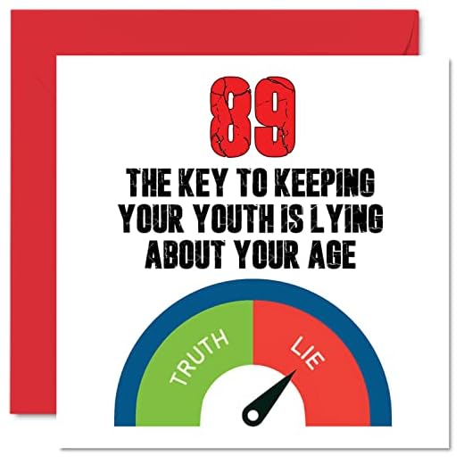 Divertidas tarjetas de cumpleaños de 89 para hombres y mujeres, clave para la juventud, tarjeta de feliz cumpleaños para papá, mamá, abuelo, niñera, abuela, 145 mmx145 mm, divertidas bromas de humor