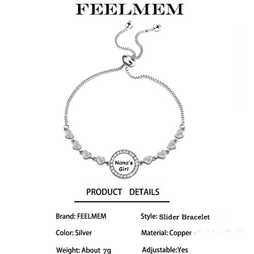 Image of FEELMEM Nana's Granddaughter Slider Bracelet Gift for from Nana Granddaughter Birthday Graduation Gift