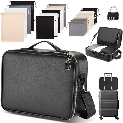 Eccliy Locking Adult Game Toy Storage Organizer with 20 Different Size Drawstring Bags Adult Toy Box Storage Bins Case Tool Discreet Flat Box Bags(Black,15.75 x 11.42 x 4.3 Inches)