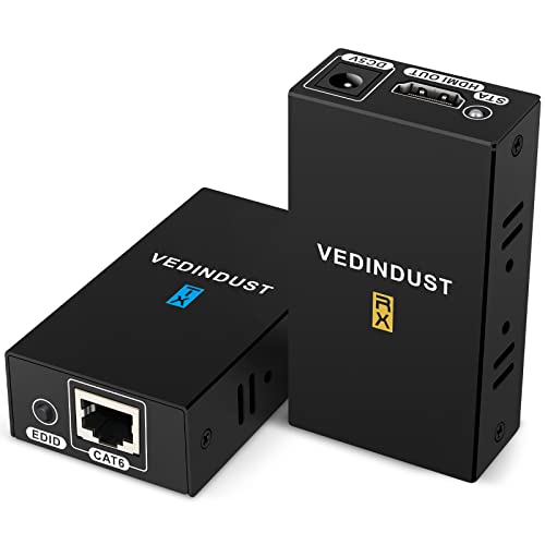 HDMI Extender 1080P 60M (196ft), Extendeur Ethernet HDMI en rj45 Transmission sur Cat5e Cat6 Cat7, HDMI émetteur et récepteur Pour Full HD 3D Soutien Sans Perte pour Lecteur PS4,PS5,Sky,Xbox,HDTV