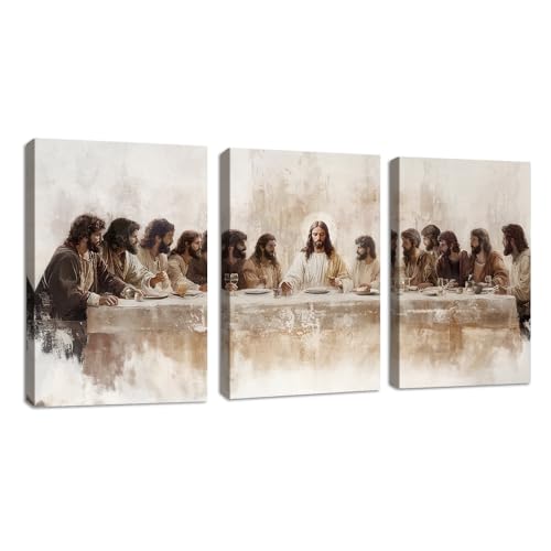 3 Pcs Cristiano Última Cena de Marco Cuadros Decoracion Salon, Clásico Jesús Pintura Lienzos Decorativos Religioso Cristo Cuadros y Láminas Decoración para Lglesia Oración Sala Dormitorio 30x40cmx3