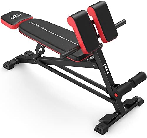 FLYBIRD Adjustable Weight Bench, Multi-Functional Workout Bench for Full Body Workout, Roman Chair for Hyper Back Extension, Flat/Decline Bench for Abdomen core and Comprehensive Glute Training