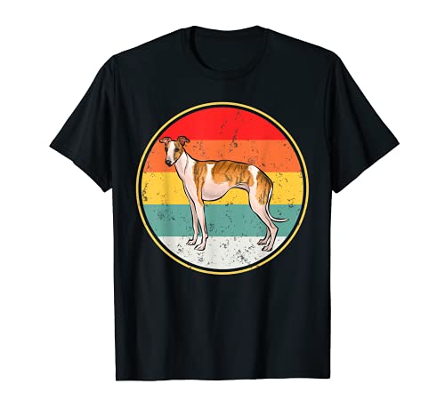 Vintage Retro Sunset Whippet Dog T-Shirt, Black