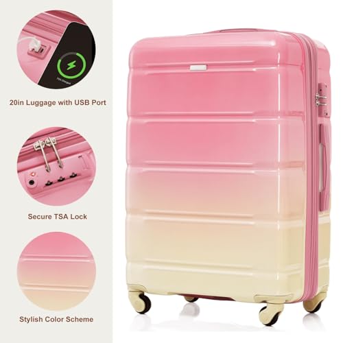Pink ABSPC Hard Shell Luggage Set with USB Port Spinner Wheels2