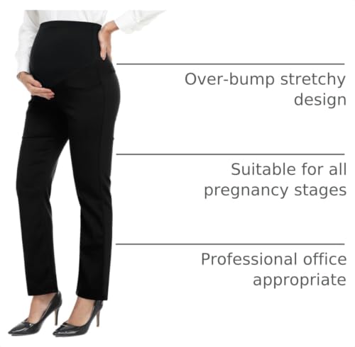 Image of PACBREEZE Women's Maternity Pants for Work Over-Bump Pregnancy Casual Stretchy Straight Dress Pants with Pockets