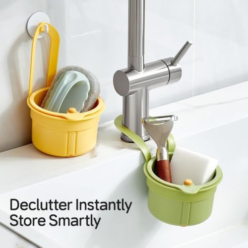 Image of Kitchen Sink Drain Basket, Faucet Hanging Strainer, Sink Strainer Basket, Press Automatic Dumping Kitchen Draining, Drain Shelf Storage Holder for Home Durable, Drains & Strainers Makeup Remove (1)