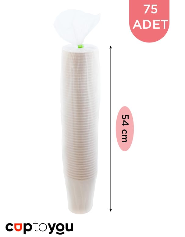 CUPTOYOU 75 adet tek kullanımlık karton bardak 8 oz 250 ml, beyaz sıcak bardaklar, kağıt meyve suyu bardağı, parti karton bardakları