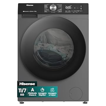 Hisense Lava e Seca, 11kg Lavagem/7kg Secagem, Wi-Fi, Steam, 13 Programas, Motor Inverter, Painel Touch, Titanium WD3S11-127V