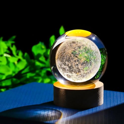 Image of SCILLA 3D Moon Crystal Ball Night Lamp | 6 cm Glass Ball | Warm White LED | Bedroom & Gift Light |Aesthetic Gift Lamp