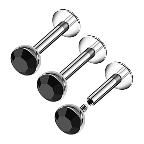 KJM FASHION 3PCS Steel Lip Studs with Crystals Cover