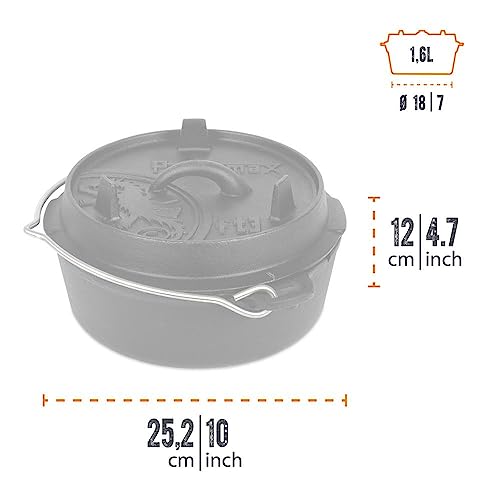 Petromax Feuertopf ft3 - Dutch Oven mit planem Boden für alle Herdarten, Gasgrill, Backofen, Gaskocher und offenes Feuer - sofort einsatzbereit ohne Einbrennen - Kochtopf mit Deckel - 1,6 Liter