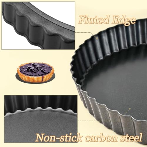 Quiche Pan 8 inch Round Fluted Tart Tin Flan Tins Non Stick Carbon Steel Tart Mould Removable Loose Bottom Pie Dish for Baking Pizza Pie Flans - Image 4