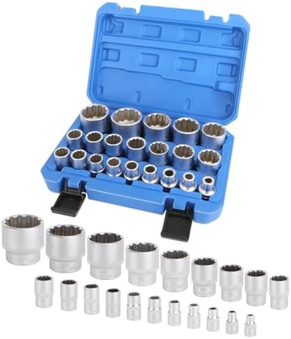 21tlg 1/2'' Vielzahn Nuss Satz Vielzahn Steckschlüssel Nusskasten 8-36mm | Steckschlüssel Set 12 Kant Außenvielzahn Torx Stecknüsse Satz Stecknuss Nusskasten Universal Satz