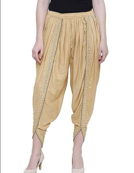 kanna fabric Women & Girls Cotton Rayon Solid Full Length Lace Loose Fit Plain Dhoti Pant and Salwar Patiala-Free Size-Beige-picture-17