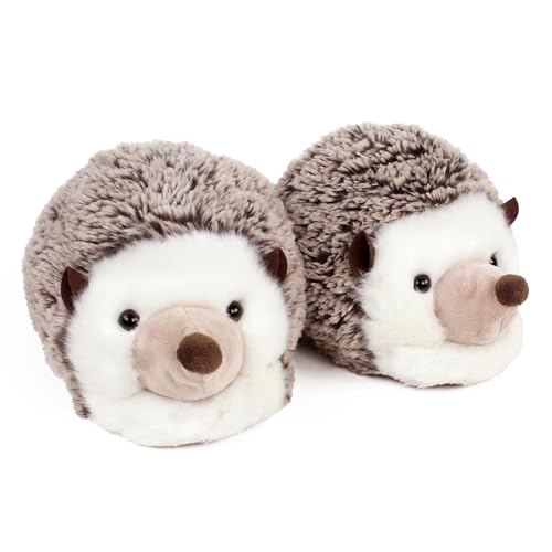 Everberry Fuzzy Hedgehog Slippers for Women and Men - Fluffy Plush Animal Slippers for Adults