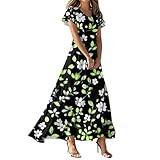 MOKBAY Ropa de Mujer Beach Dresses for Women Summer de Noche Manga Corta Vestido Fiesta Mujer Vestido Largo Vestidos Largos Verano Cuello V 2026 Vestidos Playa Verde Oscuro XXL