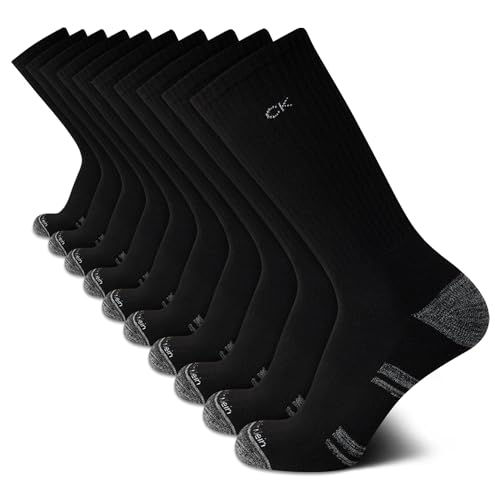 Calvin Klein Mens Crew Socks - 10 Pack Cushioned Athletic Performance Breathable Running and Sports Crew Socks for Men, Size 7-12, All Black
