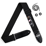 Amumu Guitar Strap Soft Cotton with 3 Pick Holders for Electric, Acoustic, Bass Guitar -Black