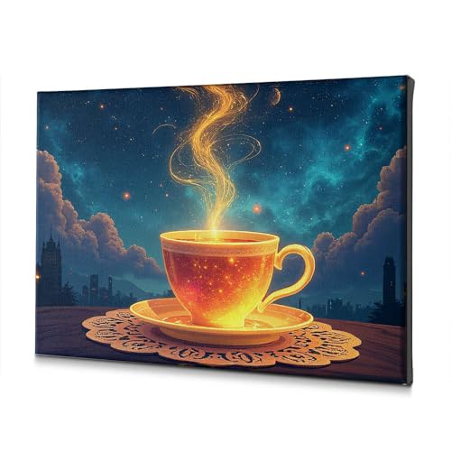 Toile paysage urbain cosmique tableau décoration salon vapeur dorée 20x30