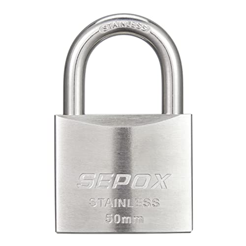 SEPOX Outdoor Padlock with Key Stainless Steel Lock Body and Shackle Waterproof Keyed Pad Lock Heavy Duty Padlock and Key Weatherproof for Gate Chain Shed Boat Marine (50mm SS304) - Image 2