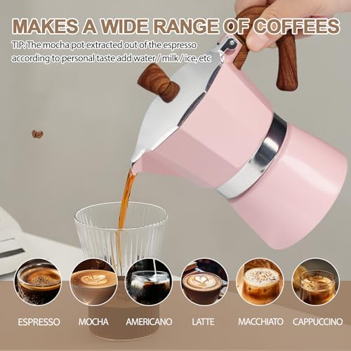 Image of Aluminum 6 Cup 300ml Moka Pot Express Coffee Maker Stovetop Espresso Colorful Coffeemaker Italian Classic Style Brewing Greca Cafe Mocha Machine for Cafeteras Lover Camping Travel and Home Use 10oz