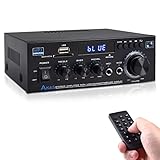 Stereo Audio Amplifier Receiver, 300Wx2 Home Dual Channel Bluetooth 5.0 Sound Speaker AMP, Home Ampl