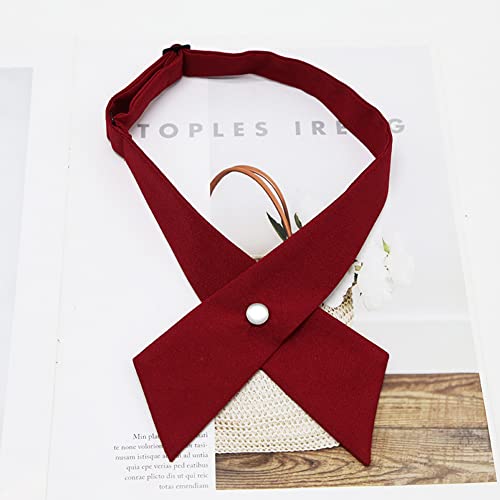 luzen 2Pcs Adjustable Cross Bow Tie School Uniform Business Cross Bow Tie Neck Tie Collar Tie for Women Girls Uniform Shirt Accessories, Red