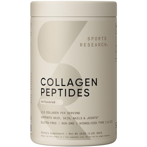 Sports Research Collagen Peptides for Women & Men - Hydrolyzed Type 1 & 3 Collagen Powder Protein Supplement for Healthy Skin,...