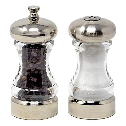 Olde Thompson 4.5" Monterey Acrylic Salt Shaker & Pepper Mill Set, Adjustable Pepper Grinder Cover