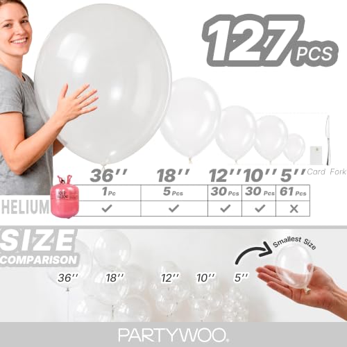 Image of PartyWoo Clear Balloons 127pcs Different Sizes of 36 18 12 10 5 Inch Transparent Balloon Arch Kit for Graduation Wedding Baby Shower Bridal Shower Anniversary Birthday Party Decorations Clear-Y2