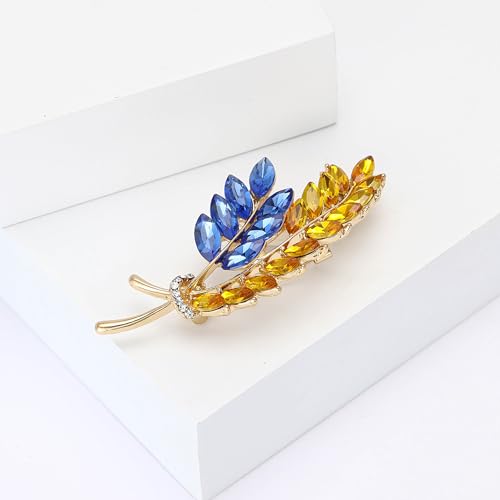 Image of Fashion Rhinestone Ukrainian Ear of Wheat Brooch for Women Ukrainian Patriotic Flag Brooch Dress Suit Pin Accessories Party Banquet Gift