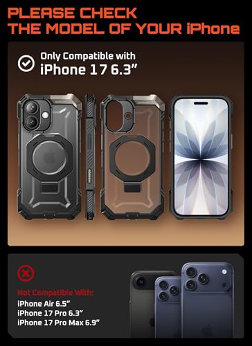 Image of SUPCASE for iPhone 17 Case with Stand & Camera Control Button, Black | Compatible with MagSafe, Military-Grade Drop Protection, Anti-Slip Grip, Heavy Duty Magnetic Phone Case, Unicorn Beetle Grip