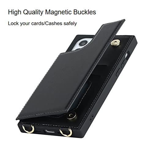 Jaorty For Iphone 12 Pro/Iphone 12 Crossbody Wallet Case With Detachable Adjustable Lanyard Strap & Card Slot Holder,Magnetic Flip Folio Purse,Pu Leather Travel Case For Women & Men,6.1"(Black) #TOP5