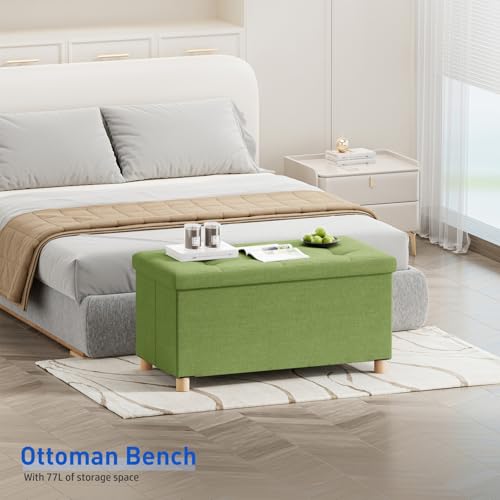 Image of BRIAN & DANY 30 Inches Folding Storage Ottoman Bench, Ottoman with Storage Bench for Bedroom, Living Room, Entryway, Foot Rest with Legs, Bright Green
