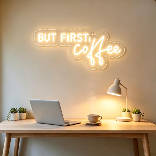 Image of Coffee Bar Signs for Home Kitchen Cafe Corner Shop Decor LED Dimmable But First Coffee Light up Neon Light Signs 5V USB Powered with Hanging Chain,Gifts for Birthday Shop Open