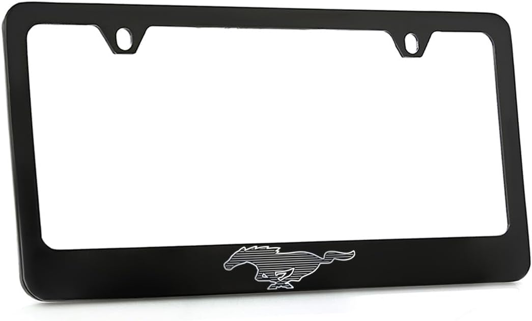 Ford Mach-E Black Coated Metal License Plate Frame with Exposed Chrome Mustang Mach-E Logo