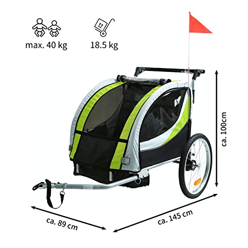 Tiggo Kinderanhänger mit Federung Jogger 2 in 1 Kinderfahrradanhänger Fahrradanhänger Anhänger GRÜN