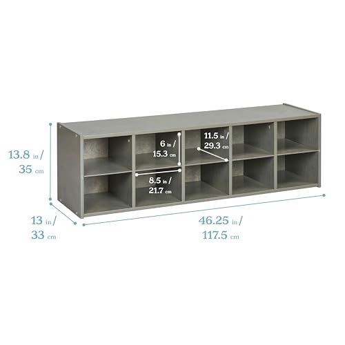 Image of ECR4Kids Streamline 10 Cubby Tray Storage Cabinet, 2x5, Classroom Furniture, Grey Wash