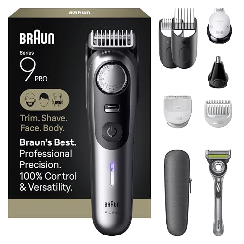 Braun All-in-One Series 9 PRO Beard and Body Trimmer, AIO 9550 for Men with Gillette Labs Razor, Cordless Grooming System with Precision Length Control, Rechargeable Electric Facial Hair Tool