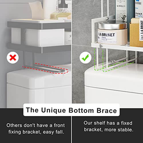 Flolxnb Over The Toilet Storage Shelf, 2-Tier Bathroom Storage Organizer Upgrade Punch-Free Toliet Storage Shelf, Home Storage Rack With Hooks Shelf,White #TOP4