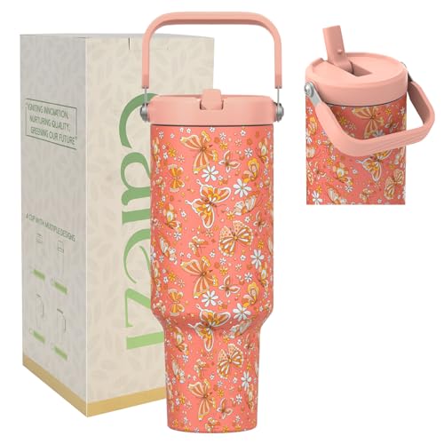 Image of 40 oz Tumbler with Handle and Straw, Vacuum Insulated Tumblers with Flip Straw and Top Handle, Reusable Insulated Cup for Home, Outdoors, Leakproof, Fits in Cup Holder, Cold for 30 Hours