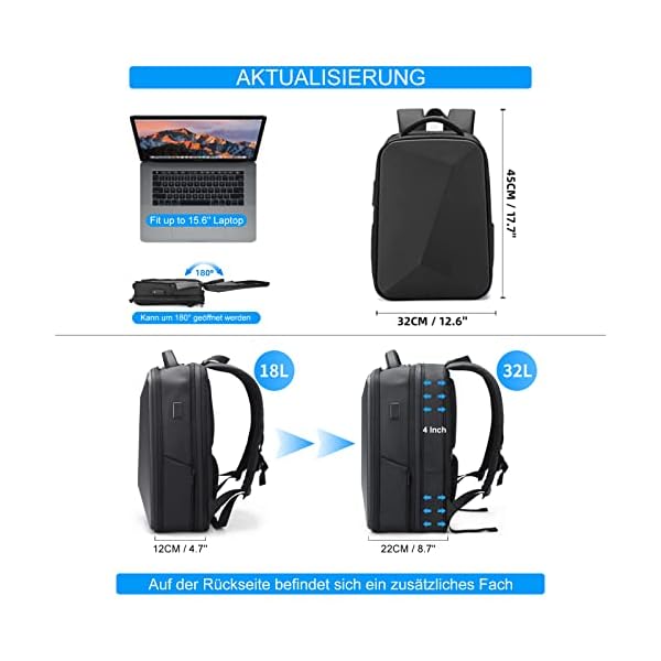 FENRUIEN Erweiterbarer 18L-26L Rucksack, Laptop Rucksack Wasserdicht Schulrucksack mit USB-Ladeanschluss Anti Diebstahl… – Bild 3