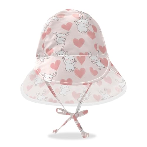 KLL Baby Boys Girls Beach Hats Baby Boys' Caps Baby Girls' UPF 50+ Large Brim Traveling Swim Hat Light Pink Heart - Shaped Cartoon White Rabbits