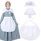 Tucnoeu 3 Pcs Halloween Colonial Costume Women Set: White Mob Cap Bonnet Shawl Waist Apron Pilgrim Costume Girls Cosplay(Classic)